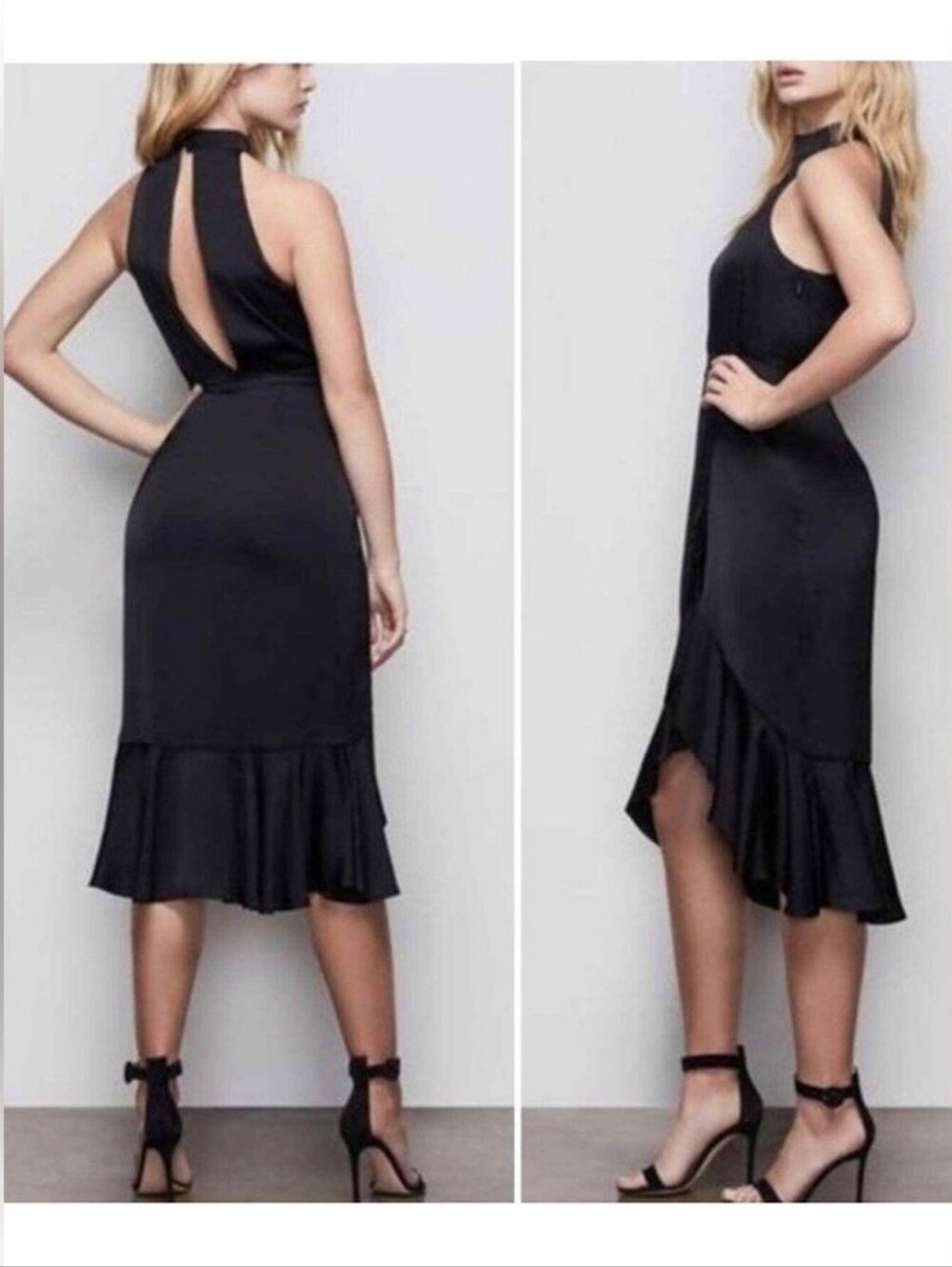 $189 GOOD AMERICAN The Resort Halter Midi Black Cocktail GA Size 2 = M 6/8 US